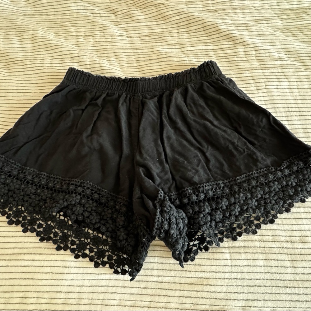Black Lace Trim Shorts